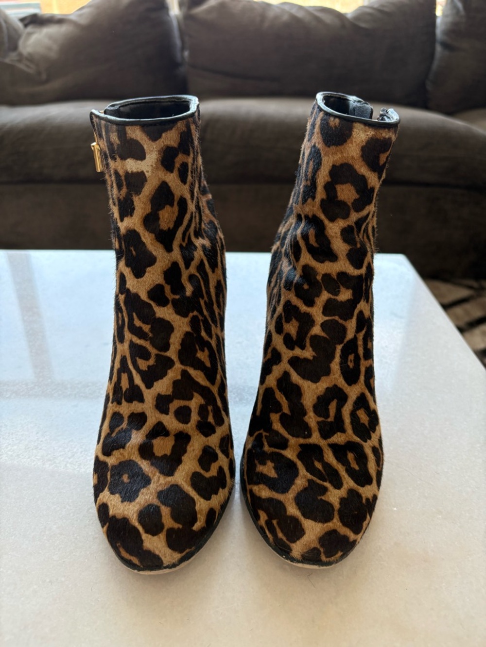 Leopard Pony Hair Women's Ankle Boots - Brown/Black